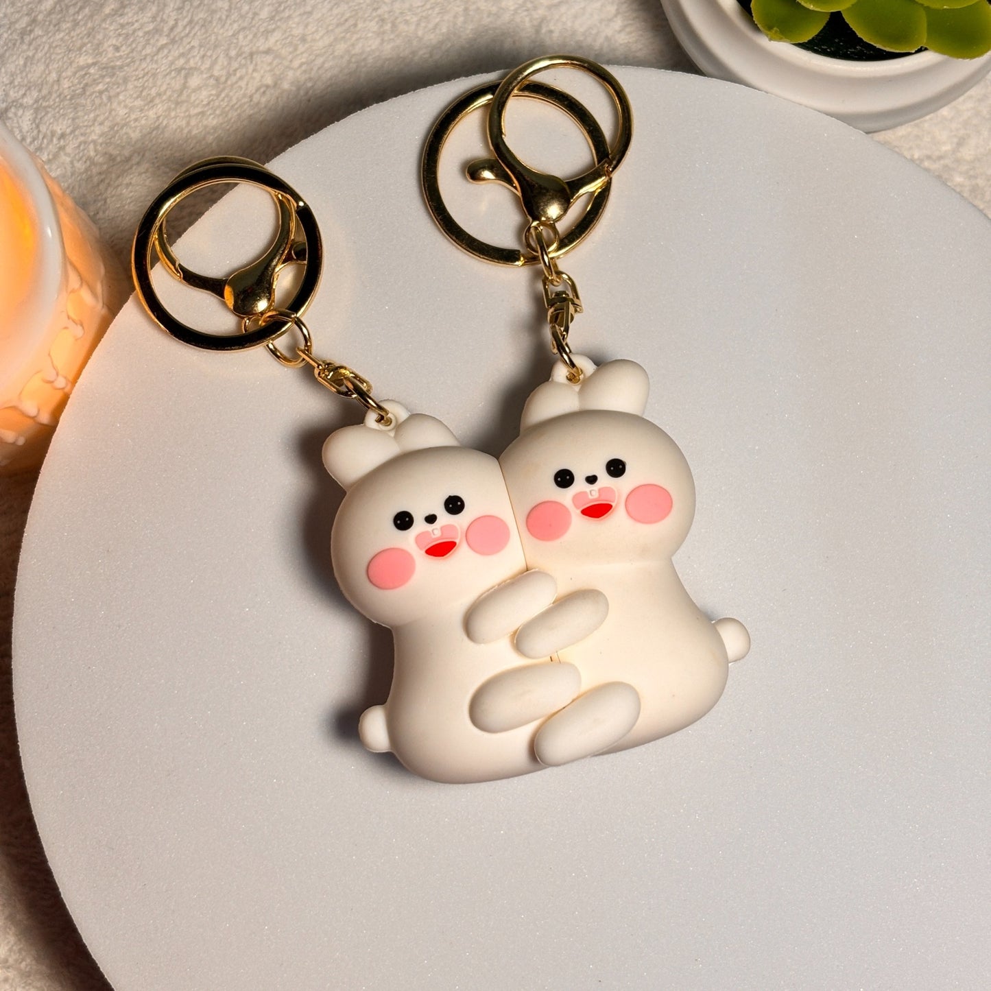 Cute Couple Bunny Keychain (Love Hug Keyring Gift)