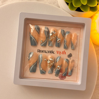 Blue Marble Press-On Nails Set