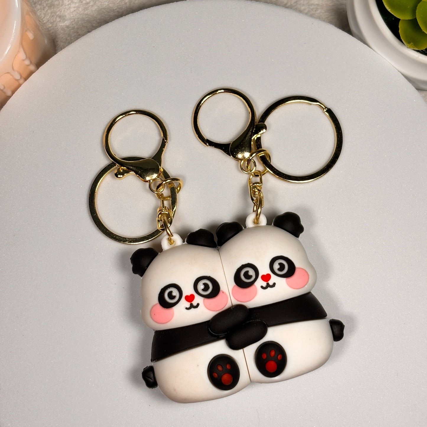 Cute Panda Couple Keychain (Hugging Love Keyring Gift)