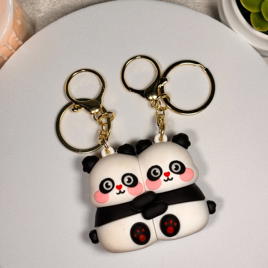 Cute Panda Couple Keychain (Hugging Love Keyring Gift)